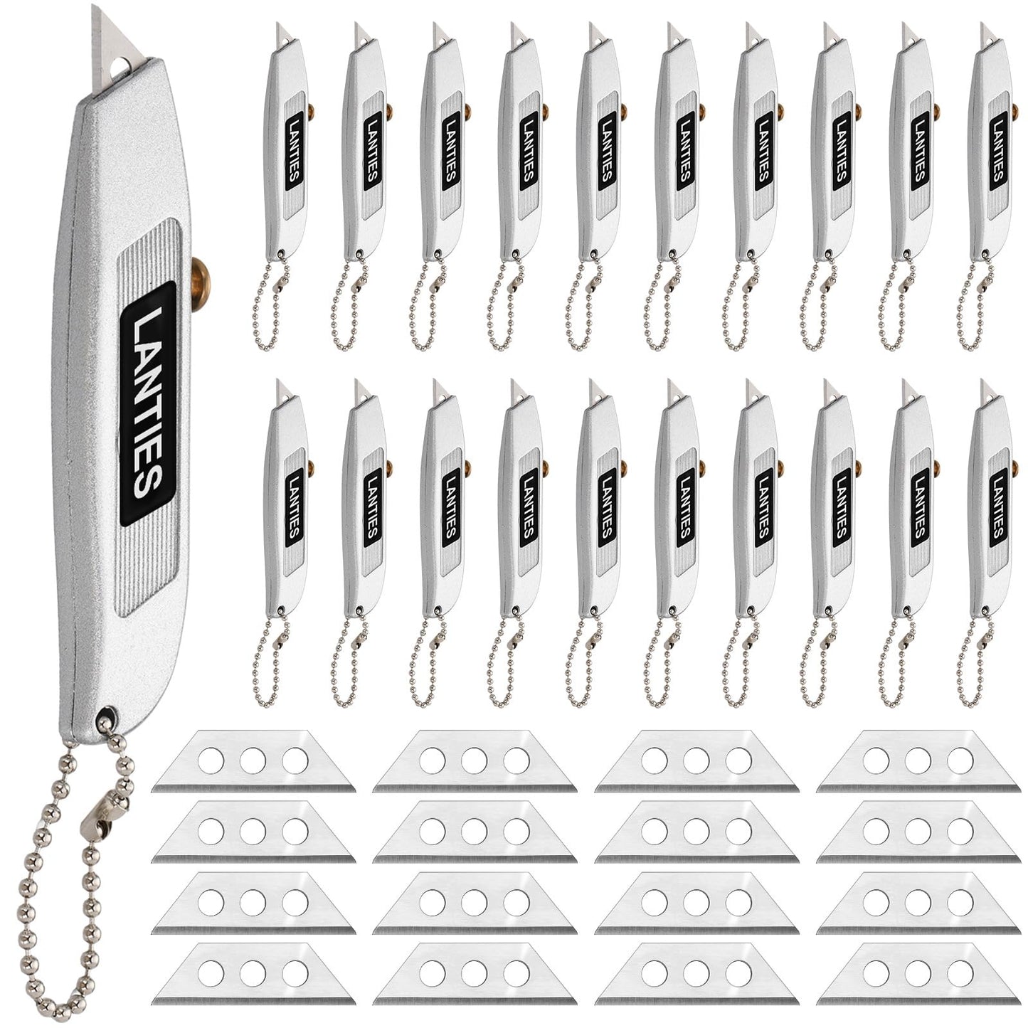 20 Pcs Mini Retractable Utility Knife with 40 Pcs Carbon Steel Blades Set Three-position Retractable Box Cutter on Keychain Small Pocket Knives for Cardboard Carpet Drywall