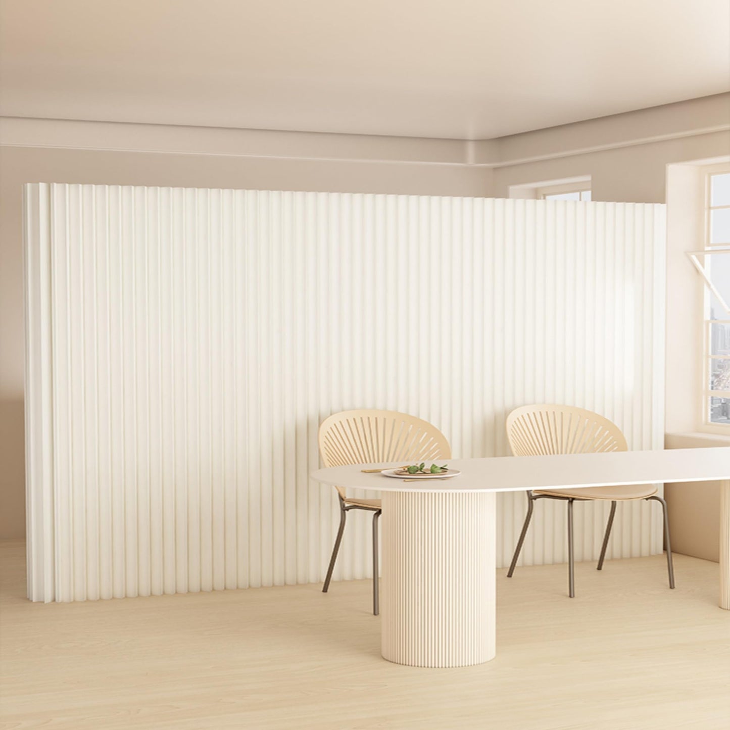 Paper Room Divider, Folding Privacy Screen Lightweight Stretchable Accordion Room Divider Wall, Portable Paper Wall Divide for Home, Office, Clothing Shop (White, L：118in x W: 17in x H：71in)