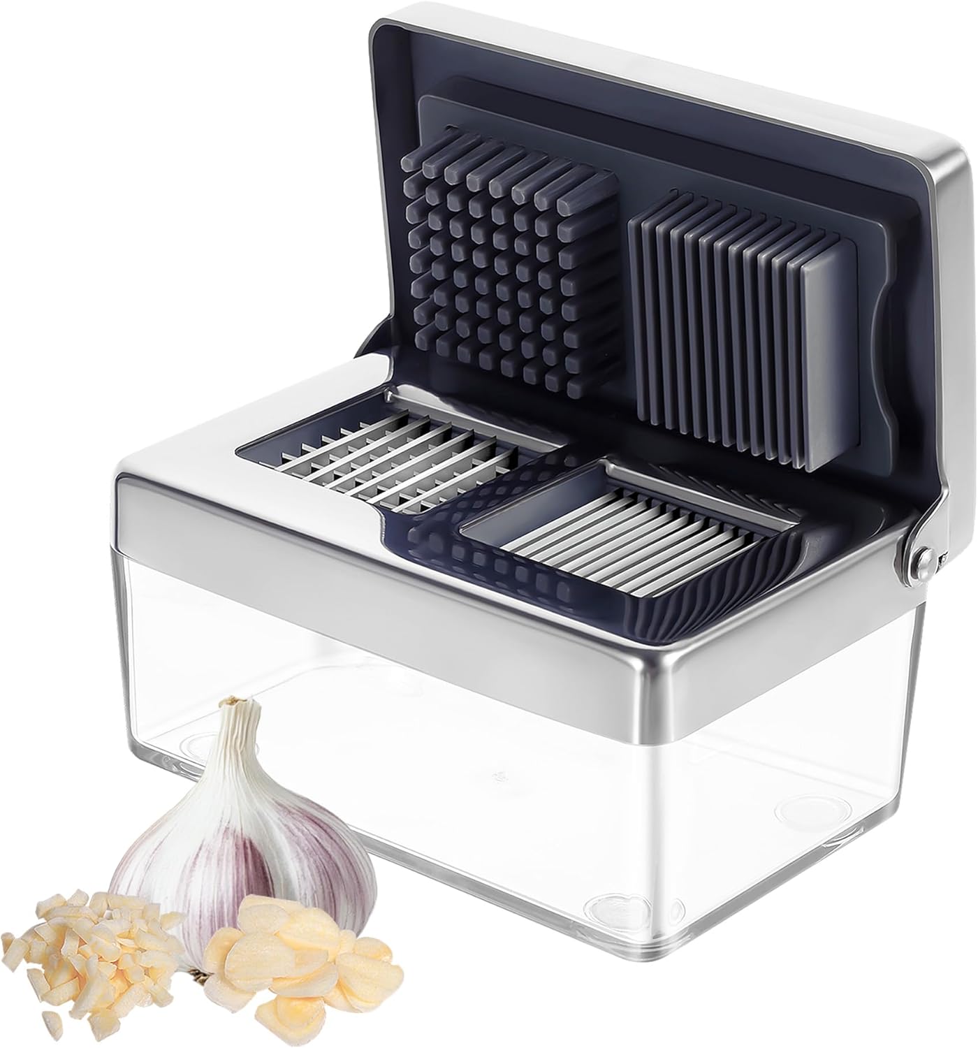 2 1, 5 Garlic Press Stainless Steel, Garlic Chopper Mini & Slicer Super Thin in Odor Free Ginger Dicer with Storage