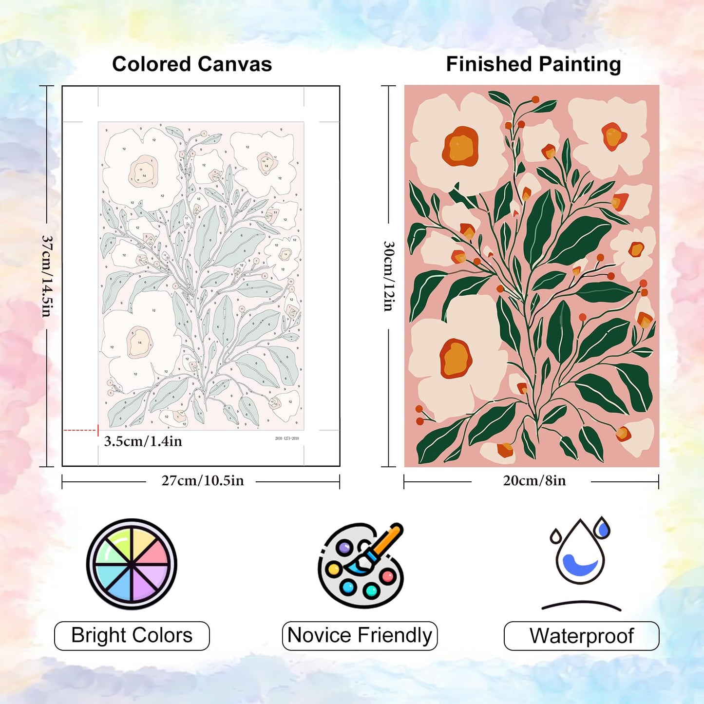 Yezavesu 6 Pack Paint by Numbers Kit for Adults Beginner 8x12 Inch, Flowers Adult Paint by Number Kits on Canvas Without Frame, DIY Acrylic Easy Flower Painting by Numbers for Home Wall Decor Gift