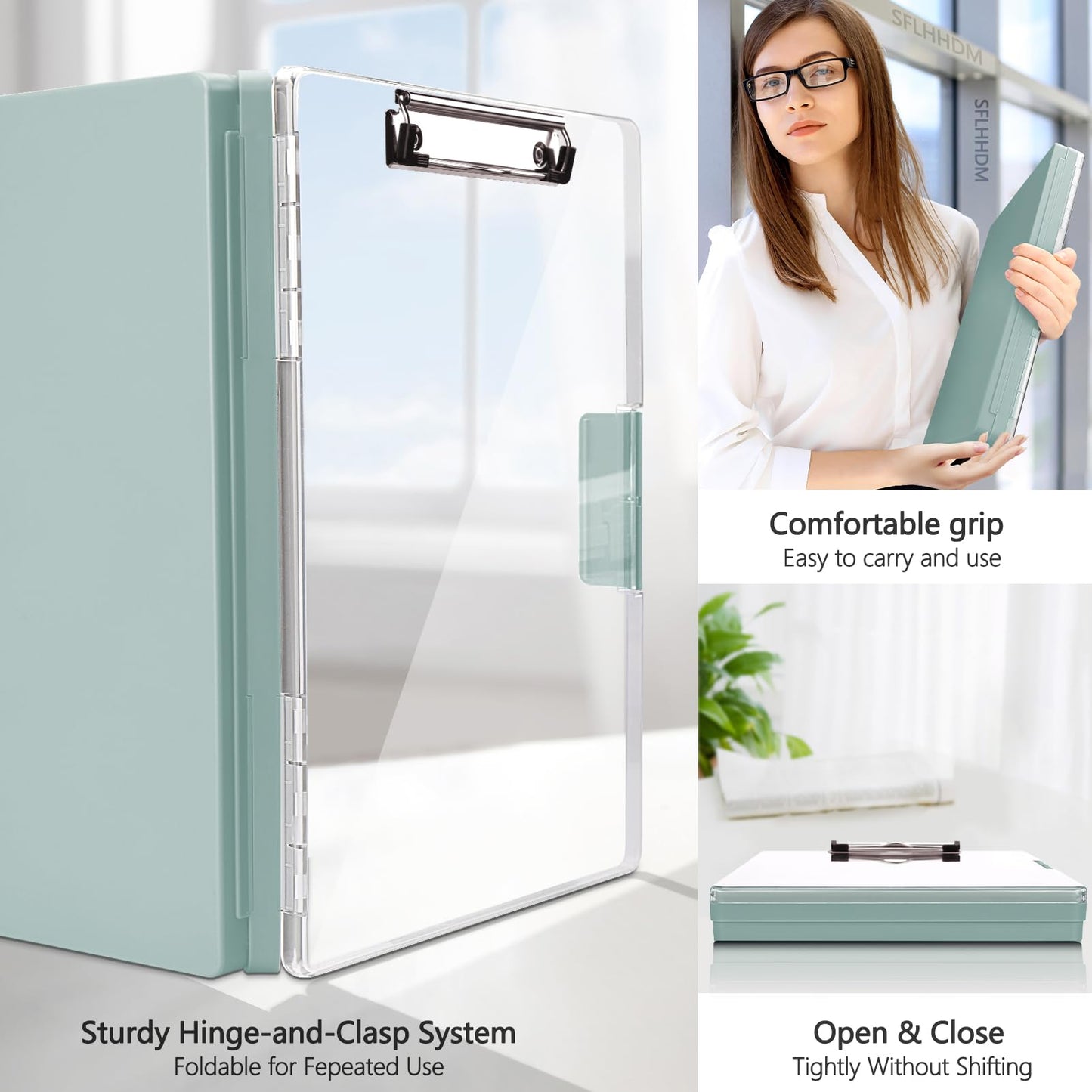 SFLHHDM Clipboard with Storage,Heavy Duty Clip Boards 8.5x11 with 2 Storage Case,Clear Visible Panel Storage Clipboards,Side Opening Nursing Clipboard Folder for Office Supplies-Dark Green