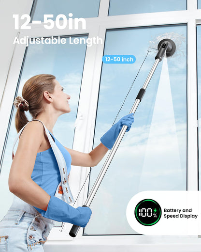 Leebein Electric Spin Scrubber, 2026 Upgraded Cordless Cleaning Brush Bathroom Scrubber, IPX7 Waterproof Electric Scrubber with 7 Brush Heads, Extendable Long Handle Power Scrubber for Bathtub Floor