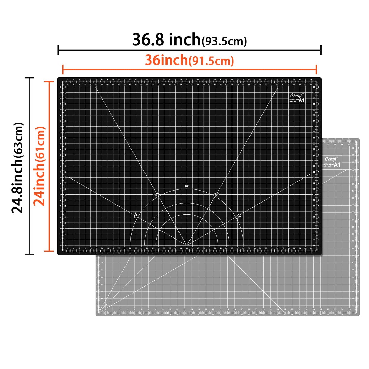 Ecraft Large Self Healing Cutting Mat: 24" x 36" Double Sided 5-Ply Hobby Mat, A1 Rotary Cutting Sewing Mat for Crafts, Fabric,Sewing,Quilting,Scrapbooking,Projects,Grey/Black