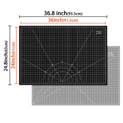 Ecraft Large Self Healing Cutting Mat: 24" x 36" Double Sided 5-Ply Hobby Mat, A1 Rotary Cutting Sewing Mat for Crafts, Fabric,Sewing,Quilting,Scrapbooking,Projects,Grey/Black