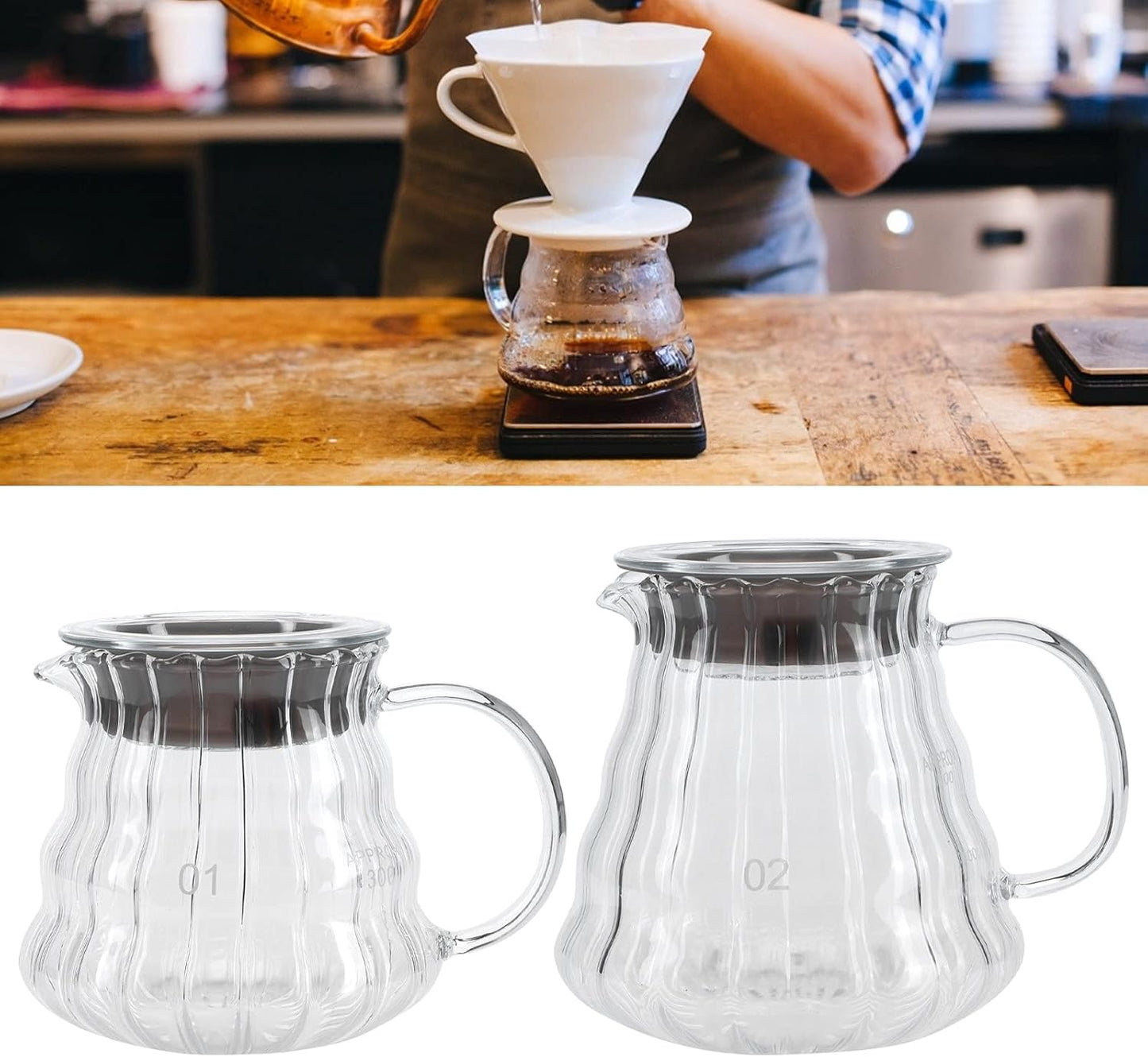 Fdit High Borosilicate Glass Coffee Pot, Exquisite Kettle with Rubber Cover, Coffee Maker for Home, Hotel, Office (1#)