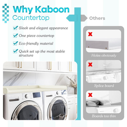 Kaboon Washer Dryer Countertop 58" x 28" Extra Large Version, Melamine Countertop with 3.5" Edge Rails, Laundry Room Organization, White