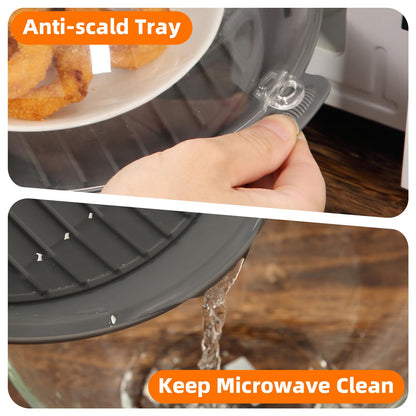 Microwave Splatter Cover Lid for Food 10.2 Inch with Water Steamer, Clear Microwave Splash Guard Cooker Lid with Plate, Dish Bowl Plate Serving Cover Cookware High Transparent Plastic Grey