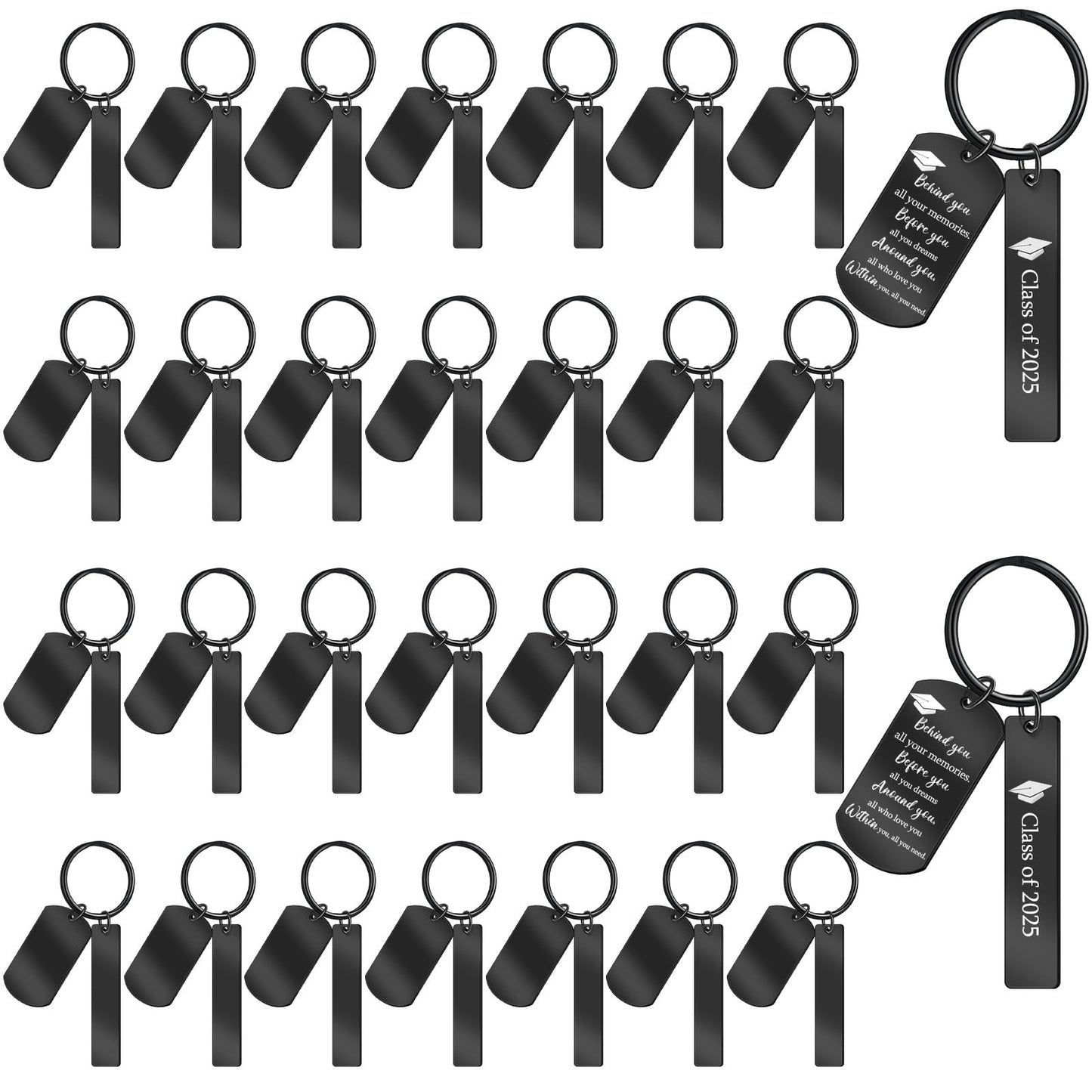 Gisafai 30 Pcs Laser Engraving Stainless Steel Keychain Blanks Engravable Metal Keychains for Graduation Crafts DIY Gifts(Black)