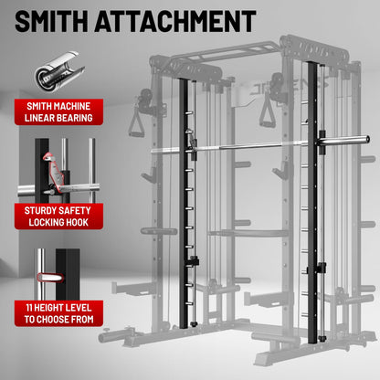 JELENS Smith Machine for Home Gym, Multi-Function M12 Power Cage, Squat Rack with Smith Bar and More Attachment (Black, M12 Smith Machine)