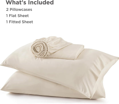 Bedsure Cooling Bed Sheets - Rayon from Bamboo, Breathable & Soft | Full Size, Deep Pocket Up to 16 Inches, Light Beige