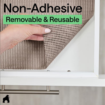 GORILLA GRIP powerGRIP Drawer Shelf and Cabinet Liner, Thick Strong Hold, Non-Adhesive Liners Protect Kitchen Cabinets and Cupboard, Bathroom Drawers, Easy Install Mat, 12" x20', Beige