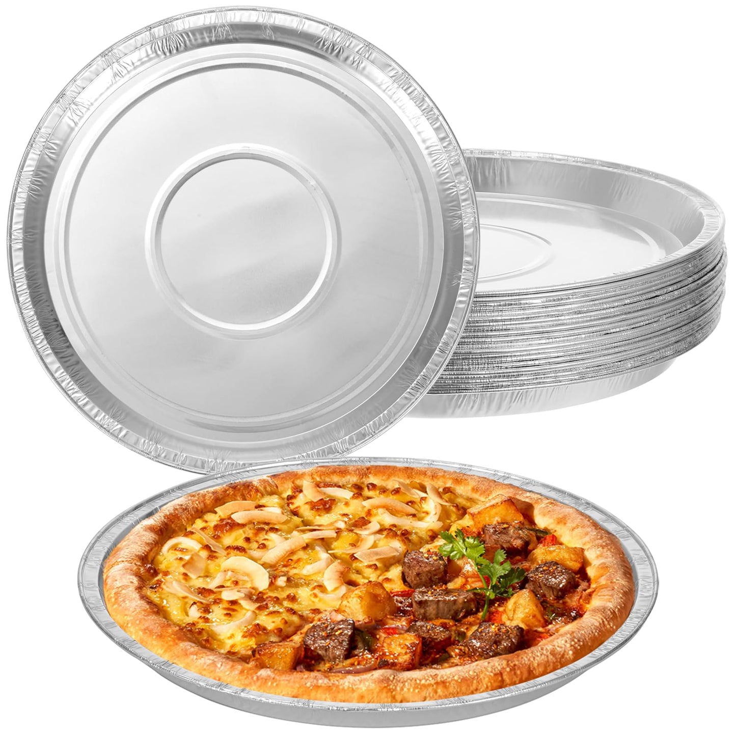 FMOACEN 20 Pcs Disposable Pizza Pans 12 Inch Round Aluminum Pizza Pans Disposable Foil Bakeware Serving Trays Oven Safe for Baking Pizzas Chocolate Cookie Cakes Party Activities Decorations