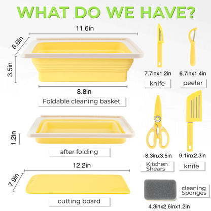 Camping Cutting Board Set - 7-in-1 Portable Foldable Chopping Board with Knife, Vegetable Washing Basket, Kitchen Essentials for Camping, RV, Picnic, Travel & Outdoor Cooking