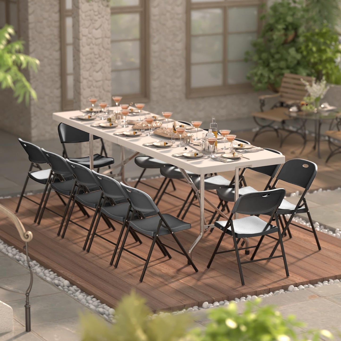 Nazhura 350 Weight Limit Heavy Duty Plastic Folding Chair with Reinfoced Steel Frame for Indoor and Outdoor, Wedding, Party, Restaurant, Meeting Room, Patio and Garden (10, Black)