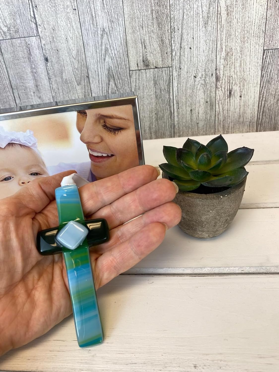 Handmade USA Glass Cross with Sentiment for Godmother - Gift from Goddaughter/Godson/Godchild for