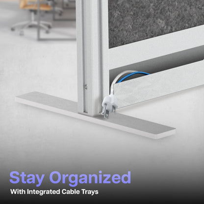 Room Divider for Office Privacy – Modular Freestanding Partition with Whiteboard, PET Acoustic Panel, and Frosted Acrylic, Workflow Multi-Functional Wall, Gray Frame, Easy Assembly (70” x 70”)