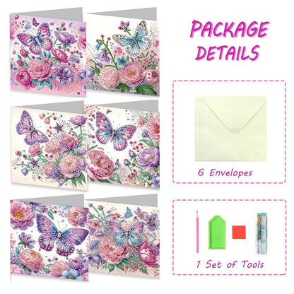 JBTM24 6 Packs Diamond Art Cards Kit, Diamond Painting Greeting Cards with Envelopes, DIY Card Making Kits for Adults, Gifts for Families, Friends, Partners (Butterfly)