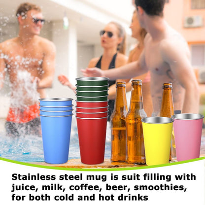 Mimorou 20 Pack Stainless Steel Pint Cups Metal Cups Unbreakable Drinking Water Tumblers Stackable Tumbler for Adults Bar Home Restaurant Travel Picnic Camping Outdoor (Multicolor,16 oz)