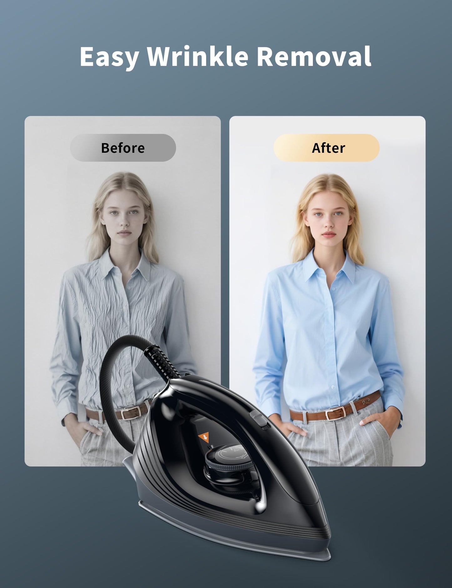 Sundu Mini Travel Steam Iron, 1000W Portable Small Iron with Non-Stick Plate, 300 Steam Holes, 90ml Tank, Safety Base & Digital Temp Control for Quilting Sewing Classic Black