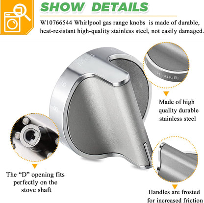Techecook Upgraded Gas Stove Knobs Replacement for Whirlpool Gas Range, 5PACKS W10766544 W10430807
