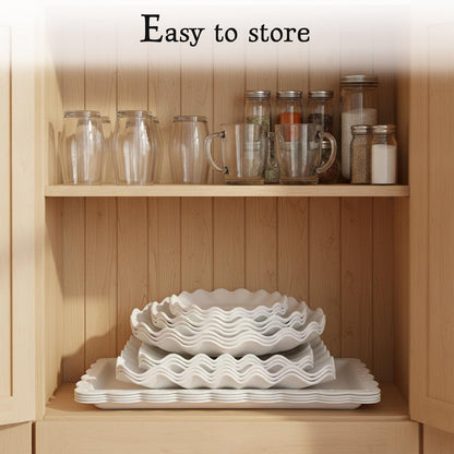 Pack of 10 NWK Cake Stand Set, with 3 x Two-Tier and 3 x Three-Tier Cupcake Stands, 4 x Appetizer Trays, 1 x Tablecloth for Birthday Bridal Baby Shower Party (White)