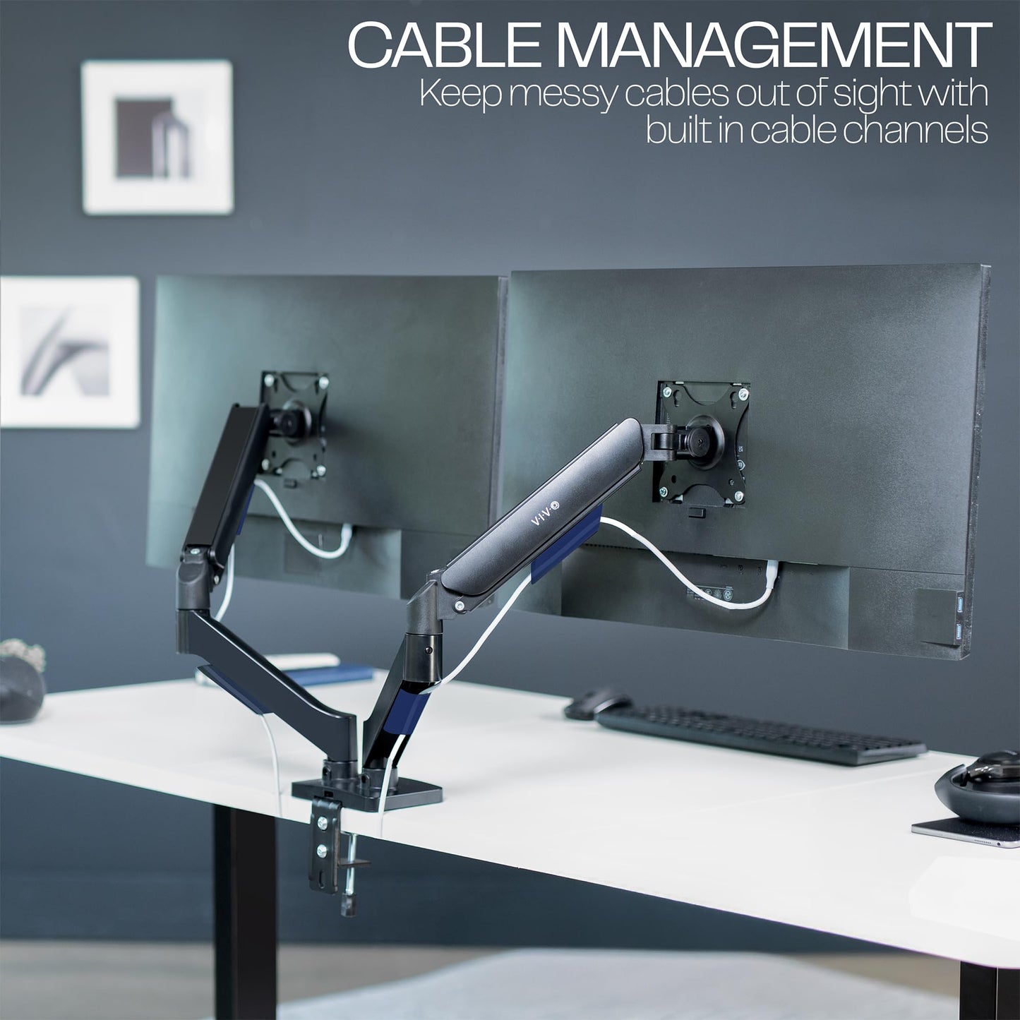 VIVO Dual Monitor up to 32 inches and 19.8 lbs per Screen, Pneumatic Arm Desk Mount, Articulating Counterbalance, VESA Stand, Classic, STAND-V002O