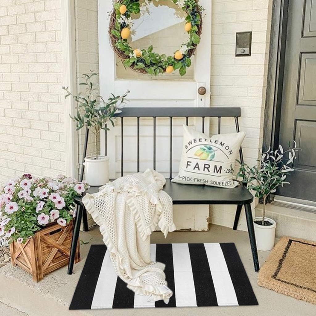 Seavish Black and White Striped Rug, 23.6" x 35.4" Christmas Welcome Mat for Front Door Porch