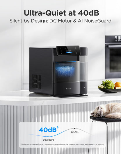 GoveeLife Smart Nugget Ice Maker Pro, 60lbs Daily, 6-Minute First Ice, 40dB Ultra-Quiet with AI NoiseGuard, App & Voice Control, Self-Clean, 3.5lbs Basket & Dual Water Tanks, for Home Kitchen, Party