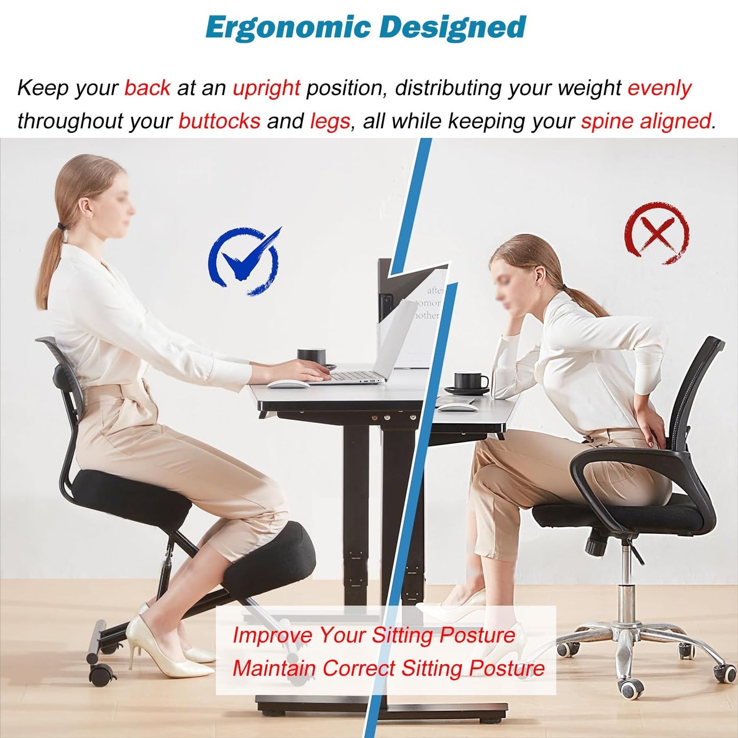 Office Chair Cross Legged Chair，Height Adjustable Ergonomic Office Chair with 360° Casters, Meditation Chair with Back, Kneeling Chair for Fitness Fanatics/Home Workers/Yoga Lovers