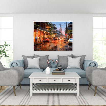 Sunset Diamond Painting Kits for Adults, New Orleans Street Scene at Dusk 5D DIY Full Drill Round Art Diamond Art Perfect for Home Wall Decor 12x16 inch