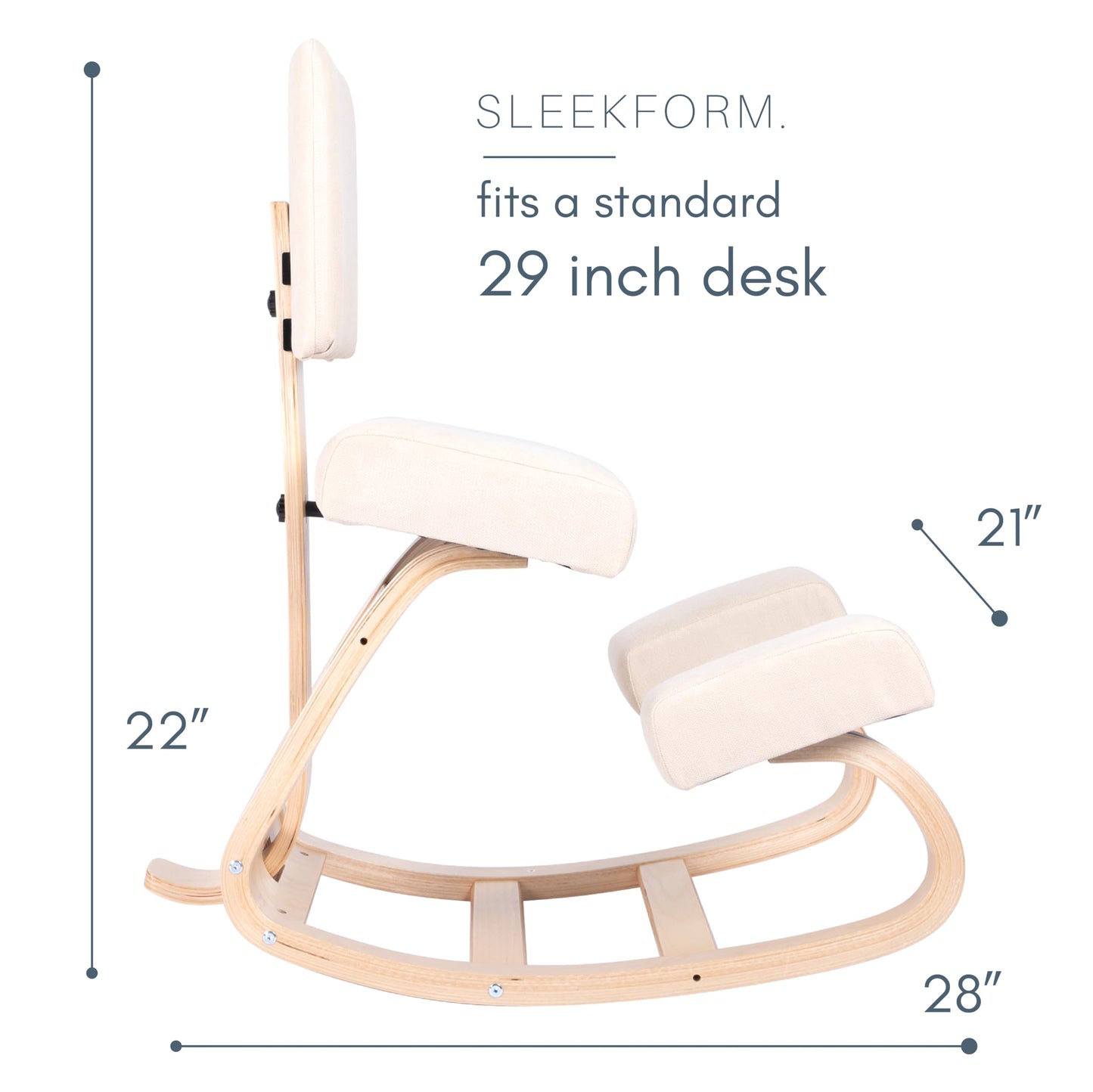 Sleekform East Austin Ergonomic Kneeling Chair with Back Support - Winter Linen and Wood Ergo Stool for Desk - Best Ergonomic Kneeling Office Chair for Posture and Leg Circulation