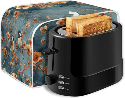 Blue Small Bird Orange Red Flowers Toaster Cover 2 Slice, Universal Size Dustproof Covers with Handle