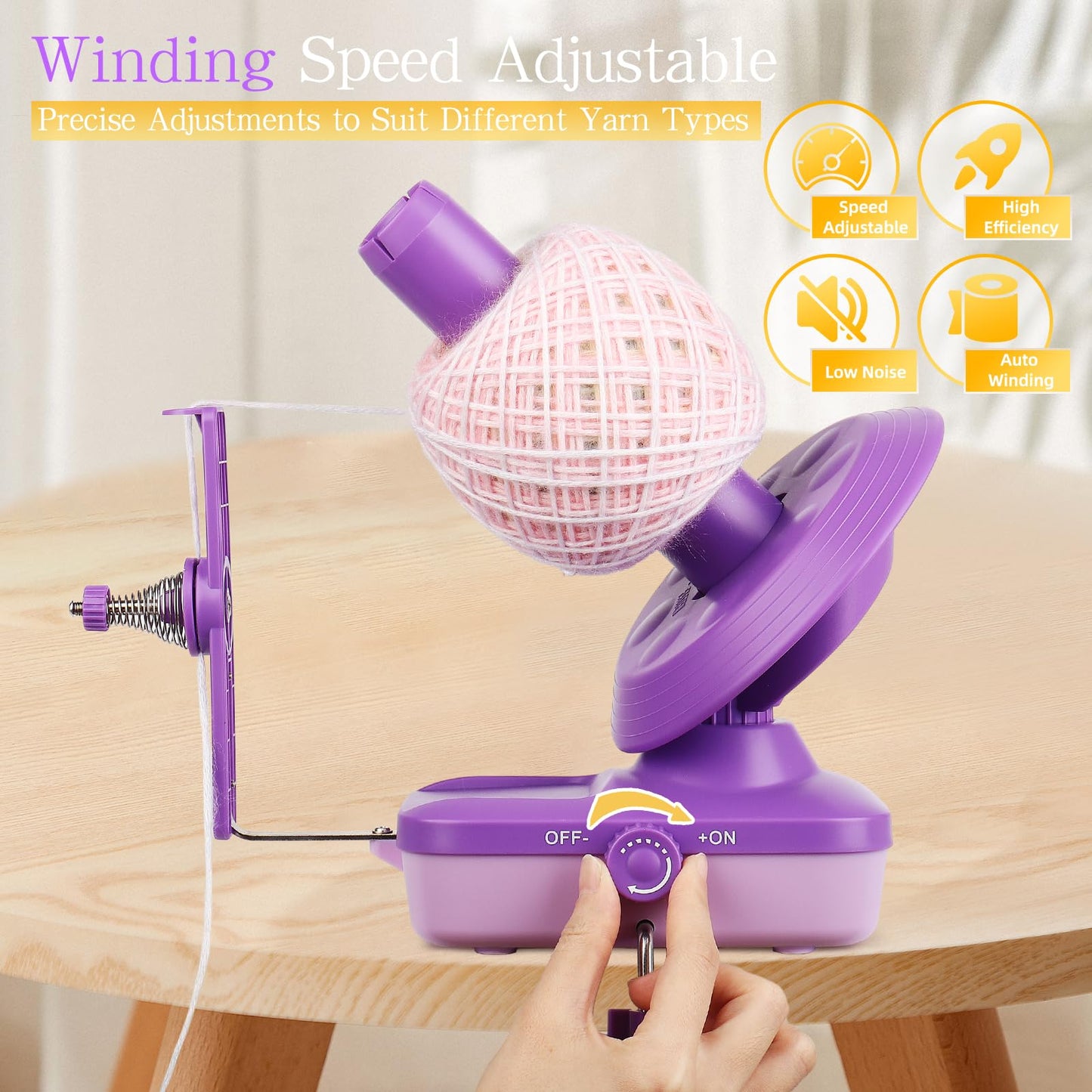 Electric Yarn Winder for Crocheting-Automatic Crochet Yarn Ball Winder for Perfect Neat Cakes-Stepless Speed with Strong Tension, Tangle-Free Knitting Gift for Seniors with Arthritic Hands(Purple)