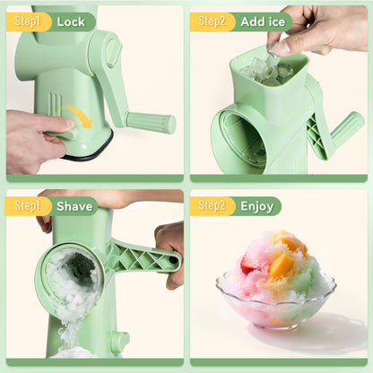 Rotary Ice Shaver Manual - Stainless Steel Blade, Quick Labor-Saving Handle, Safe Stable Suction Base, Home Using Snow Cone Maker Machine for All Ice Cubes