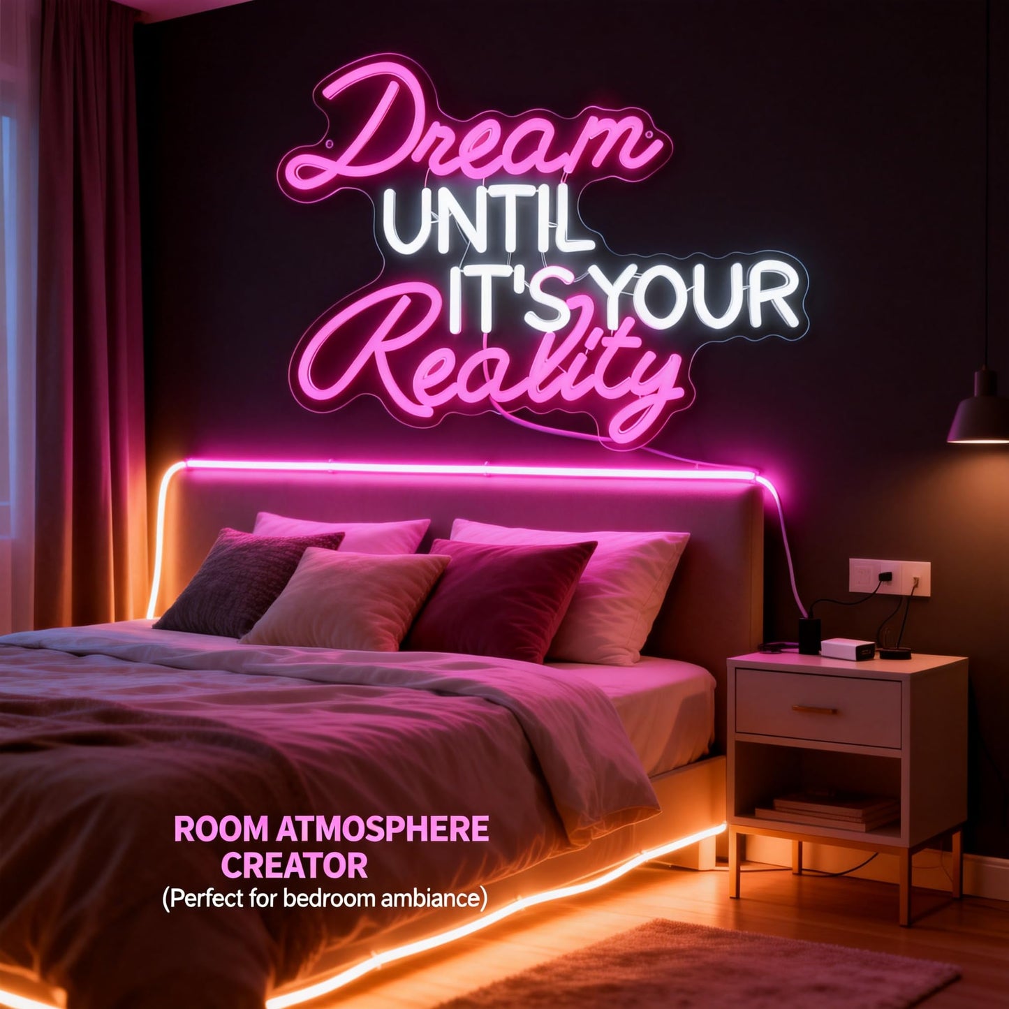 Dream Until Its Your Reality LED Neon Light,Pink Neon Sign，Bedroom, study, classroom and office decoration.16.9x12.6in 5V USB Decor,