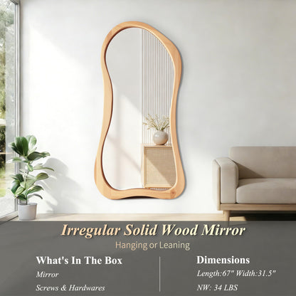 DAOYIJIAJU Large Irregular Mirror, 67"x31.5" Asymmetrical Full Body Mirrors with Solid Wood Frame, Premium Organic Aesthetic Floor Mirror for Living Room Entryway Hallway Cloakroom, Leaning/Hanging