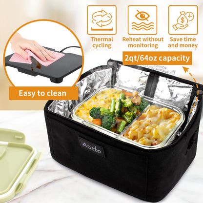Aotto Heated Lunch Box Food Warmer - 12V/24V 2-in-1 Car Food Warmer with Vehicle Plug - Mini Portable Electric Lunch Box Heater for Men and Women - Reheat & Keep Meals Warm On the Go - Black
