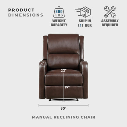 Lexicon Manual Recliner Chair, Reclining Sofa Chair, Home Theater Seating, Wall Hugger, Manual Recliner for Living Room/Office/Apartment, Easy Assembly, Brown Faux Leather