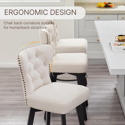 Counter Height Barstools 26 inch Upholstered Button Tufted Swivel Bar Stools with Back and Wood Legs for Kitchen Island,Set of 2,Beige Fabric-Nailhead Trim