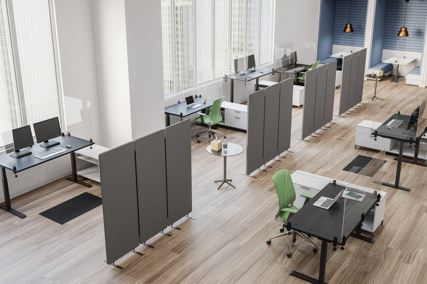 Stand Up Desk Store ReFocus Freestanding Noise Reducing Acoustic Room Wall Divider Office Partition (Ash Grey, 72" x 66", Zippered 3-Pack)