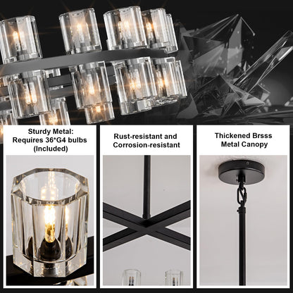Plsintly Modern Black Crystal Chandelier,36" K9 Crystal Chandeliers for Dining Room Over Table,Wagon Wheel Chandeliers for Dining Room,Living Room,Foyer,Includes 36XG4 Bulbs