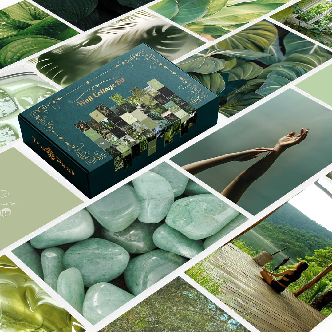 TruPeak 50 pcs Green Wall Collage Kit - Nature-Inspired Green Wall Decor with Aesthetic Pictures. Ideal Room Decor Aesthetic for Teen Girls. Photo Wall Collage Kit for Teens