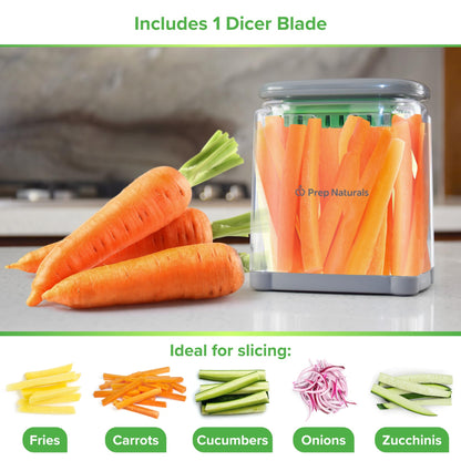 Prep Naturals 3-in-1 Manual French Fry Cutter - Interchangeable Blades for Potato Cutter & Fry Slicer - Functions as Potato Dicer & Food Dicer - Includes Safety Glove - Medium, Gray
