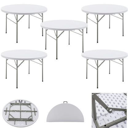 BTEXPERT Set of 5, White 4 Ft 48inch Round Plastic Folding Table Commercial Portable for Banquet Dining Wedding Party Events Home Kitchen Patio Backyard Indoor Outdoor