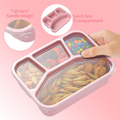 XGXN Bento Box Adult Lunch Box (4 Pack), 4-Compartment Meal Prep Container for Kids, Reusable Food Storage Containers with Transparent Lids, No BPA, Microwaveable (Wheat (Green/Blue/Pink/Beige))