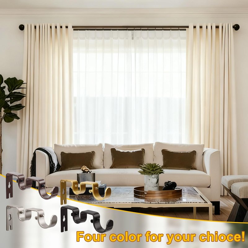 Shonmogar Double Curtain Rod Bracket 6 Pack Metal Curtain Rod Holders for Wall Sturdy Curtain Bracket for 1 Inch Curtain Rod Gold Wall Mounted Curtain Rod Hooks for Bedroom Living Room Patio