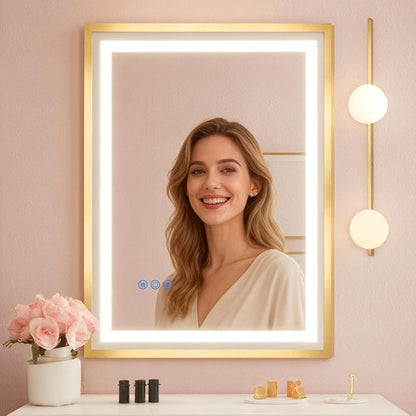 LED Bathroom Mirror 20X28 Makeup Mirror with Lights, Wall-Mounted Vanity Mirrors, Hollywood Lighted Mirror with Stepless Dimmable, Anti-Fog Wall Mirrors Back Front Light Bathroom Mirror (20"x28")