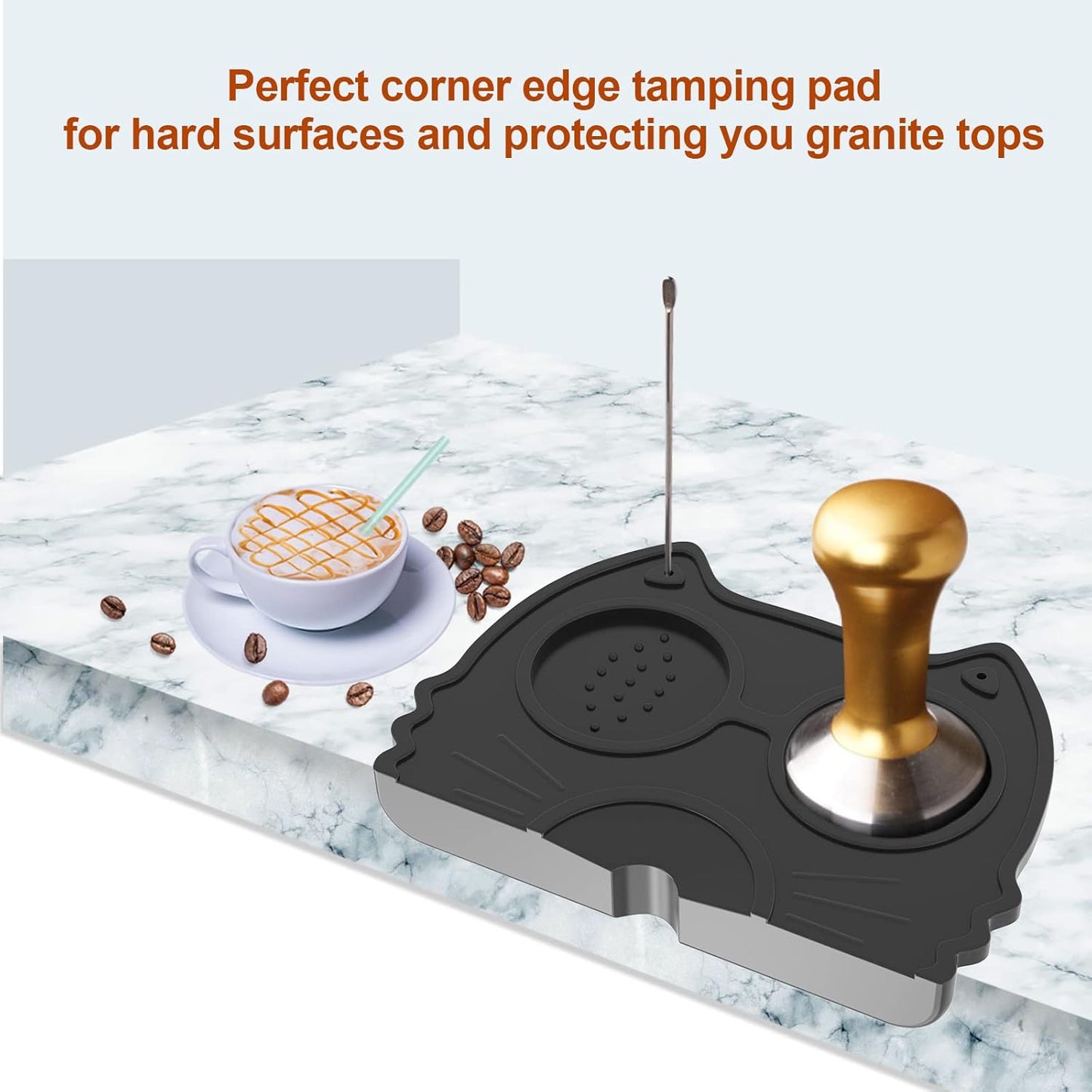 Espresso Tamper Mat, Food Safe Silicone Coffee Mat, Anti-Slip Corner Tamp Pad for Barista Tool Home Kitchen