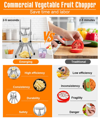 BotaBay Commercial Vegetable Fruit Chopper 1/4″&3/8″ Blade Heavy Duty Professional Food Dicer Kattex French Fry Cutter Onion Slicer Stainless Steel for Tomato Peppers Potato