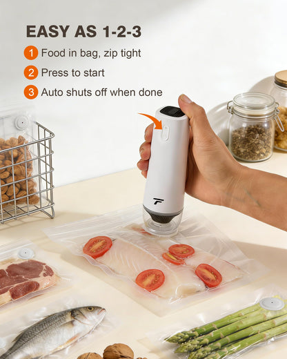Vacuum sealer for food, Chef’s Design to Preserve Freshness, Compact Handheld Vacuum Sealer with 30 Reusable Bags, Professional-Grade for Food Storage Savers, Pebble